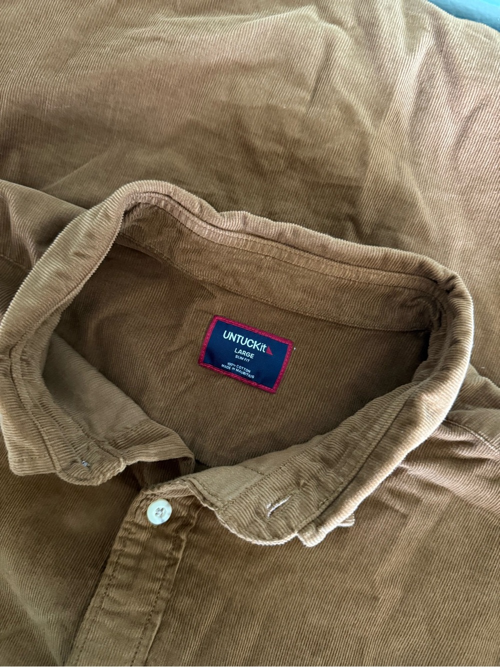 Untuckit Men’s Brown Corduroy Caprone Slim Fit Button Down Size Large